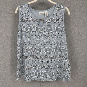 Fashion Bug Womens VTG 90s Bandana Babydoll Tank Top Size 14/16W Blue White